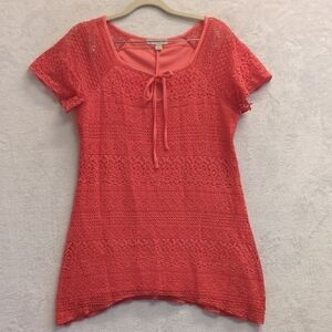 DB‎ Women's Pink Lace Asymmetrical Boho Shirt Size S